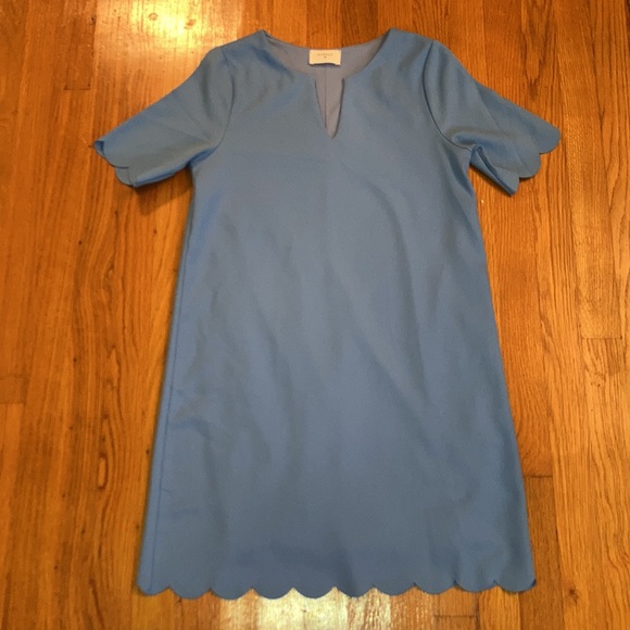 Everly Periwinkle V Neck Scallop Dress - Picture 2 of 12